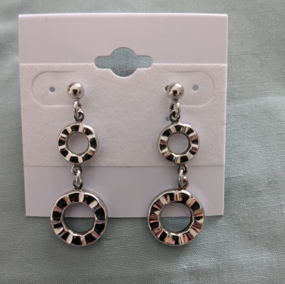 Silver Double Circle drop earrings